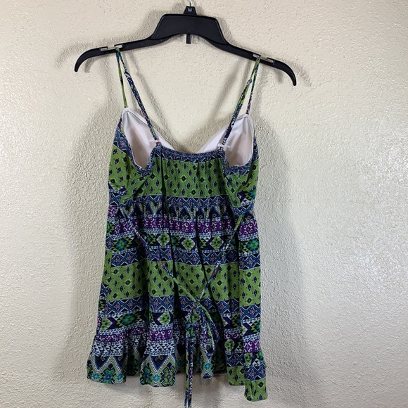 Love Rocks Knit Top Summer Blouse L Green Purple Tiered Removable Pads - Picture 6 of 13